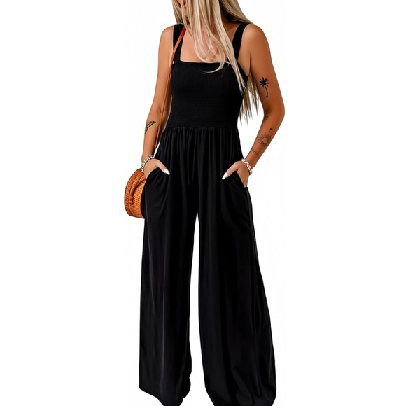 Casual Loose Overalls Jumpsuits One Piece Sleeveless Wide Leg Long Pant Rompers - Picture 1 of 10
